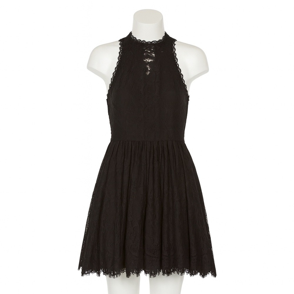 Free People Dress Verushka Lace Mini Black 4 Fit Flare Goth Boho Party Cocktail‎